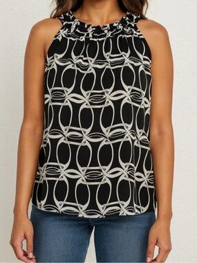 Michael Michael Kors Silk Blouse Sleeveless Black White Size 8